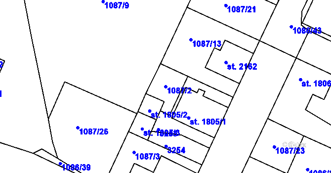Parcela st. 1087/2 v KÚ Dobříš, Katastrální mapa
