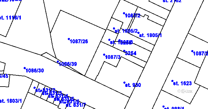 Parcela st. 1087/3 v KÚ Dobříš, Katastrální mapa