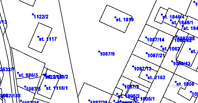 Parcela st. 1087/9 v KÚ Dobříš, Katastrální mapa