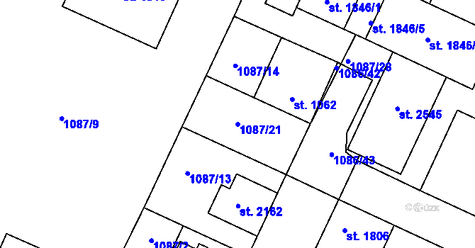 Parcela st. 1087/21 v KÚ Dobříš, Katastrální mapa