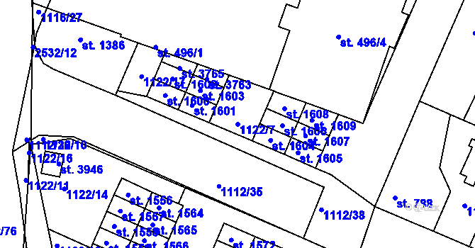 Parcela st. 1122/7 v KÚ Dobříš, Katastrální mapa