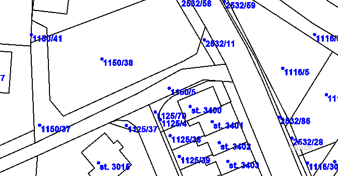 Parcela st. 1150/5 v KÚ Dobříš, Katastrální mapa