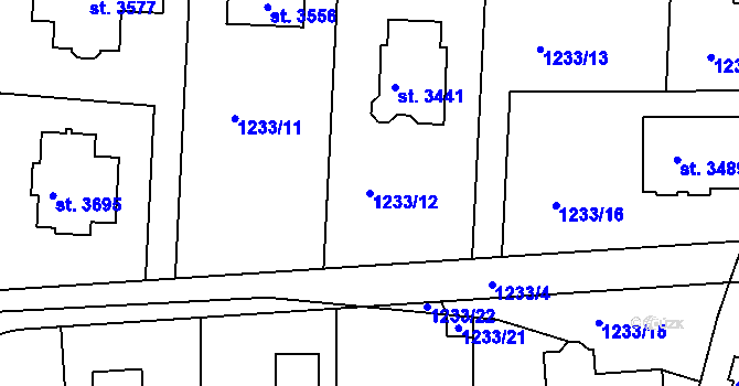 Parcela st. 1233/12 v KÚ Dobříš, Katastrální mapa