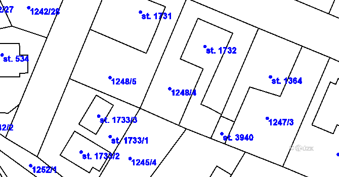 Parcela st. 1248/4 v KÚ Dobříš, Katastrální mapa
