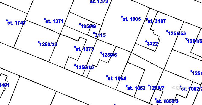 Parcela st. 1250/6 v KÚ Dobříš, Katastrální mapa