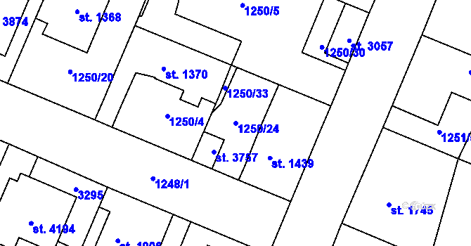 Parcela st. 1250/24 v KÚ Dobříš, Katastrální mapa