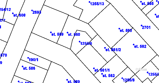 Parcela st. 1255/6 v KÚ Dobříš, Katastrální mapa
