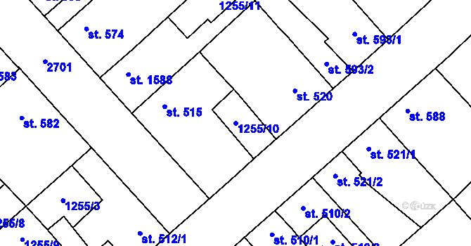 Parcela st. 1255/10 v KÚ Dobříš, Katastrální mapa