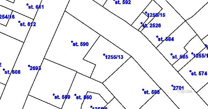 Parcela st. 1255/13 v KÚ Dobříš, Katastrální mapa