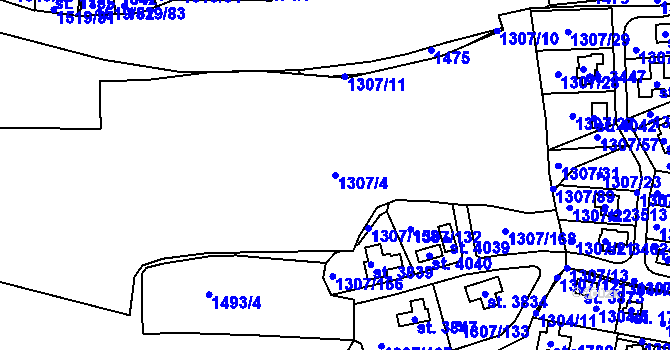 Parcela st. 1307/4 v KÚ Dobříš, Katastrální mapa