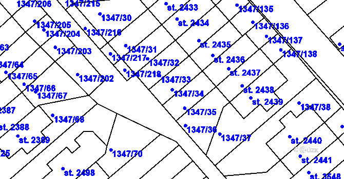 Parcela st. 1347/34 v KÚ Dobříš, Katastrální mapa