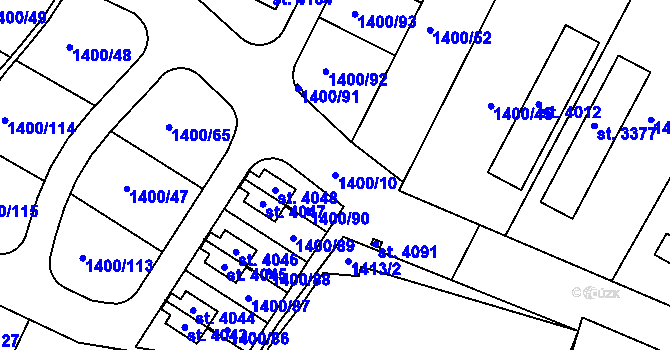 Parcela st. 1400/10 v KÚ Dobříš, Katastrální mapa