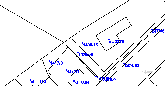 Parcela st. 1400/15 v KÚ Dobříš, Katastrální mapa