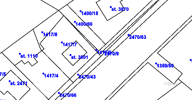 Parcela st. 1417/6 v KÚ Dobříš, Katastrální mapa