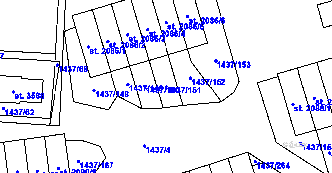 Parcela st. 1437/151 v KÚ Dobříš, Katastrální mapa