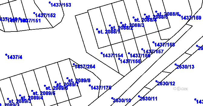 Parcela st. 1437/154 v KÚ Dobříš, Katastrální mapa