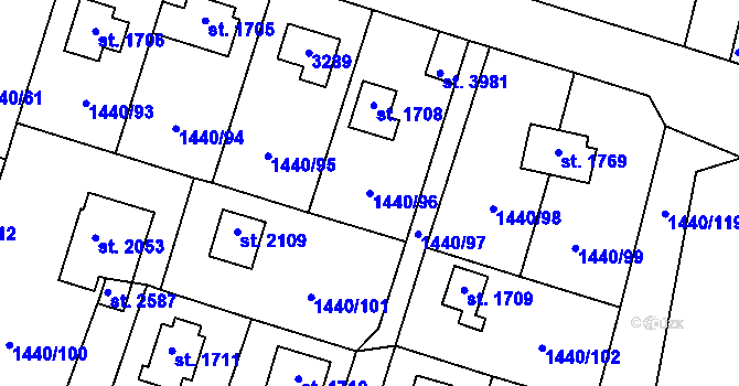 Parcela st. 1440/96 v KÚ Dobříš, Katastrální mapa