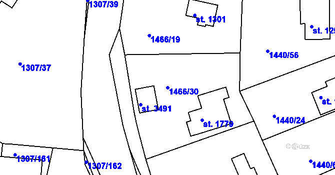 Parcela st. 1466/30 v KÚ Dobříš, Katastrální mapa