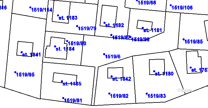 Parcela st. 1519/6 v KÚ Dobříš, Katastrální mapa