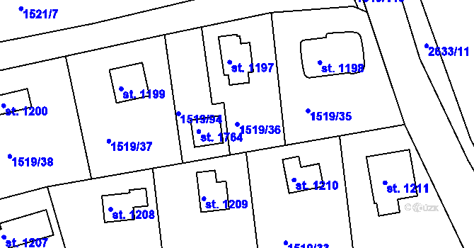 Parcela st. 1519/36 v KÚ Dobříš, Katastrální mapa