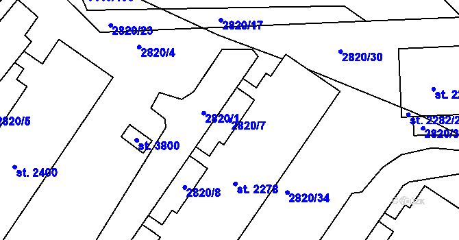 Parcela st. 2820/7 v KÚ Dobříš, Katastrální mapa