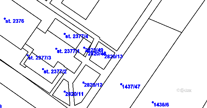 Parcela st. 2820/13 v KÚ Dobříš, Katastrální mapa