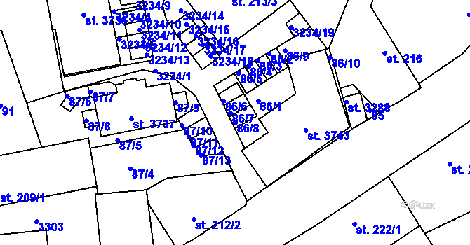 Parcela st. 86/8 v KÚ Dobříš, Katastrální mapa