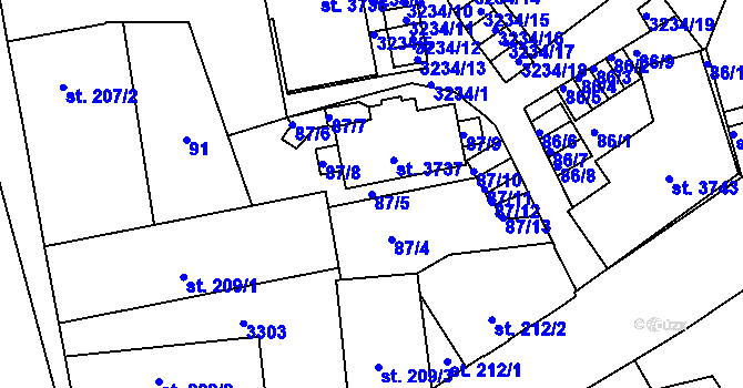 Parcela st. 87/5 v KÚ Dobříš, Katastrální mapa
