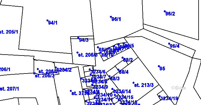 Parcela st. 88/10 v KÚ Dobříš, Katastrální mapa