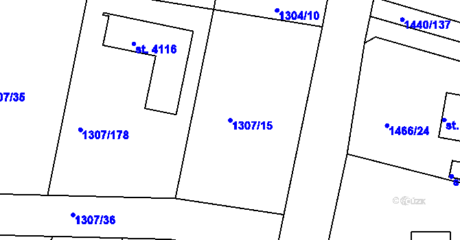 Parcela st. 1307/15 v KÚ Dobříš, Katastrální mapa