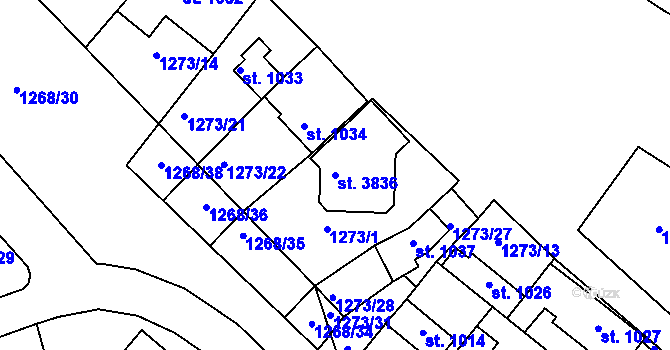 Parcela st. 3836 v KÚ Dobříš, Katastrální mapa