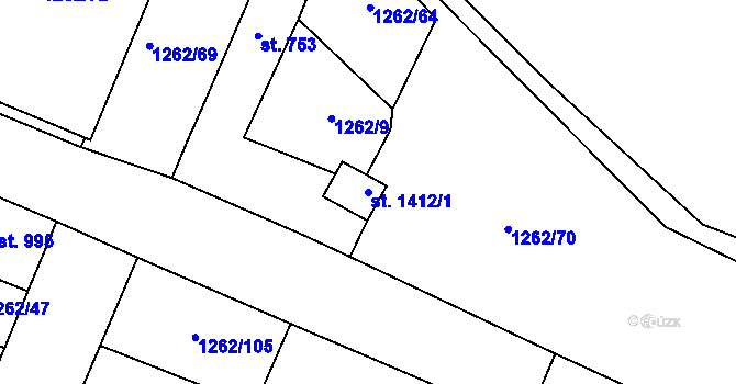 Parcela st. 1412/1 v KÚ Dobříš, Katastrální mapa