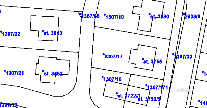 Parcela st. 1307/17 v KÚ Dobříš, Katastrální mapa