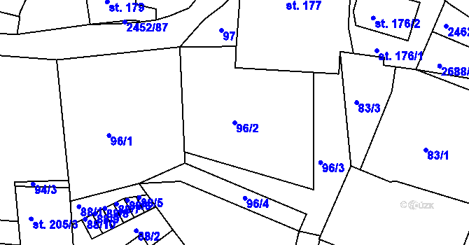 Parcela st. 96/2 v KÚ Dobříš, Katastrální mapa