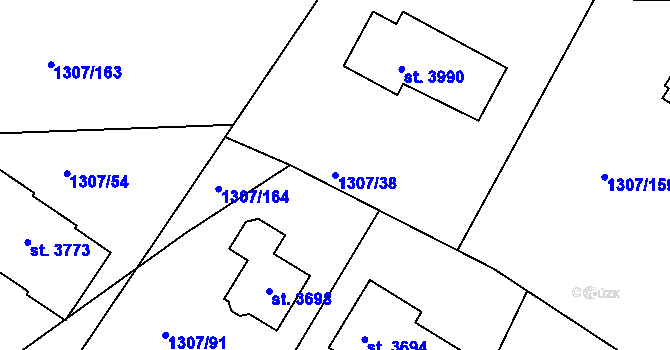 Parcela st. 1307/38 v KÚ Dobříš, Katastrální mapa