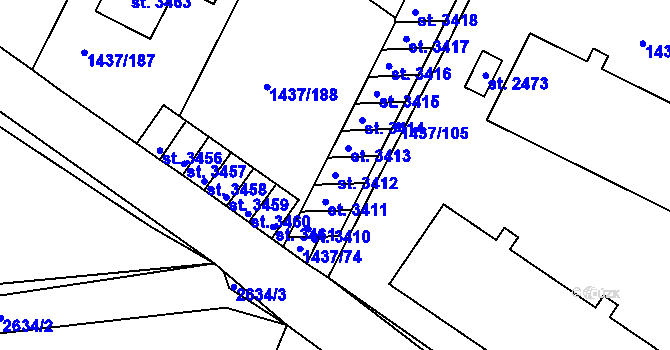 Parcela st. 3412 v KÚ Dobříš, Katastrální mapa