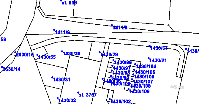 Parcela st. 1430/29 v KÚ Dobříš, Katastrální mapa