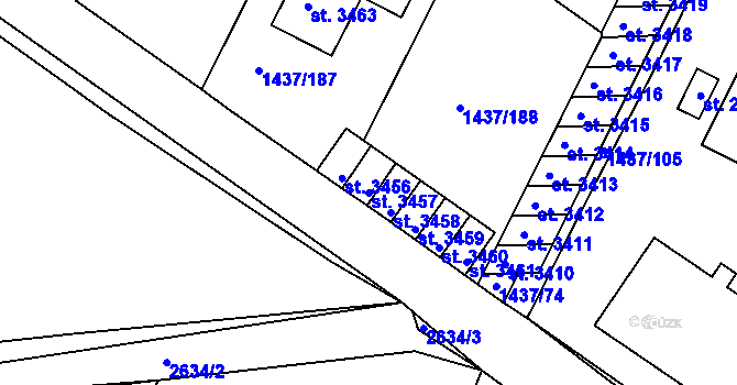 Parcela st. 3457 v KÚ Dobříš, Katastrální mapa