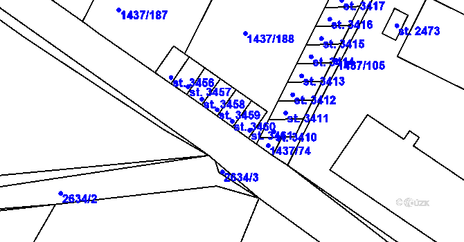 Parcela st. 3460 v KÚ Dobříš, Katastrální mapa
