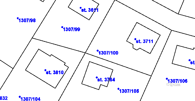 Parcela st. 1307/100 v KÚ Dobříš, Katastrální mapa