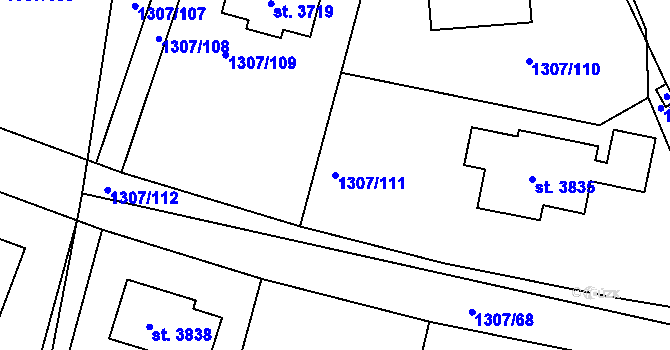 Parcela st. 1307/111 v KÚ Dobříš, Katastrální mapa
