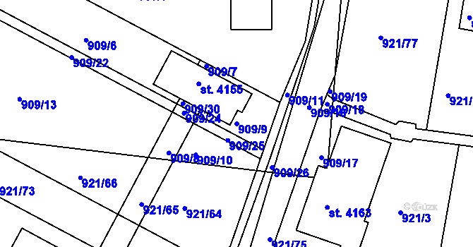 Parcela st. 909/9 v KÚ Dobříš, Katastrální mapa