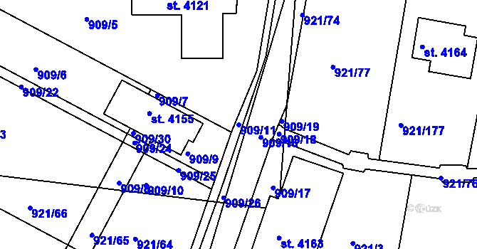 Parcela st. 909/11 v KÚ Dobříš, Katastrální mapa