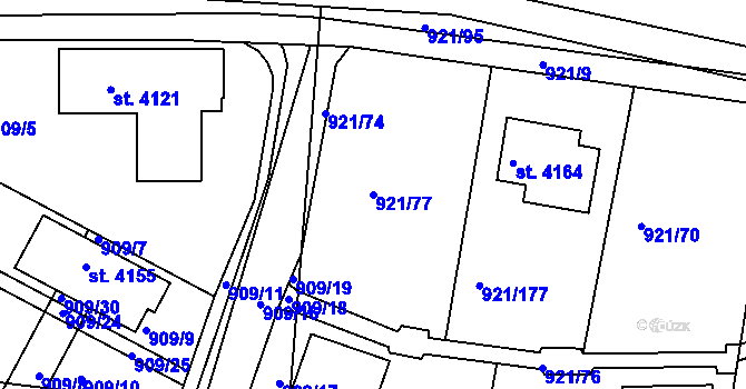 Parcela st. 921/77 v KÚ Dobříš, Katastrální mapa