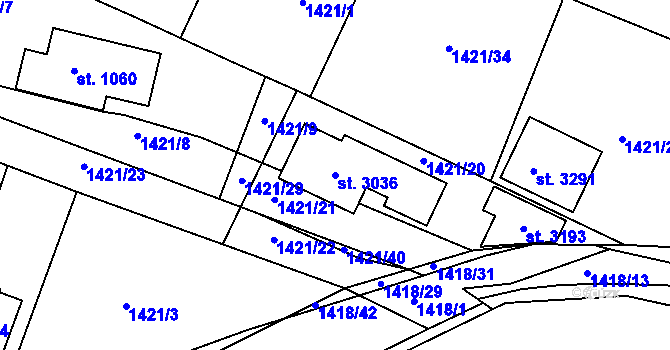 Parcela st. 3036 v KÚ Dobříš, Katastrální mapa