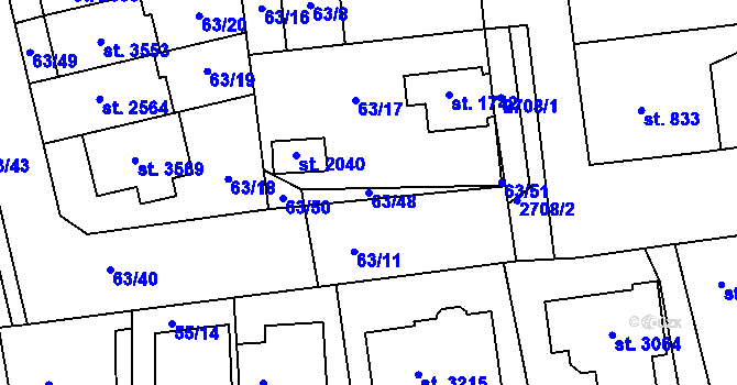 Parcela st. 63/48 v KÚ Dobříš, Katastrální mapa