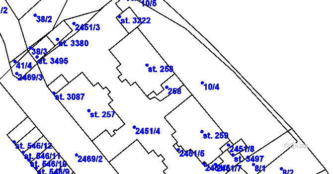 Parcela st. 258 v KÚ Dobříš, Katastrální mapa