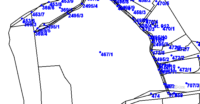 Parcela st. 467/1 v KÚ Dobříš, Katastrální mapa