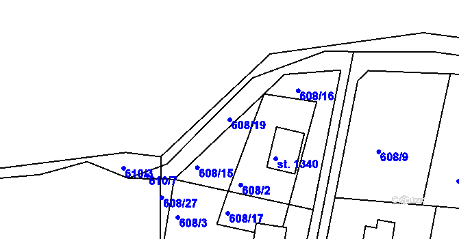Parcela st. 608/19 v KÚ Dobříš, Katastrální mapa