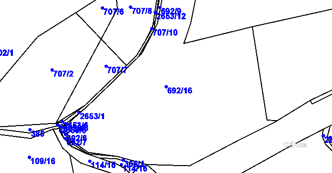 Parcela st. 692/16 v KÚ Dobříš, Katastrální mapa